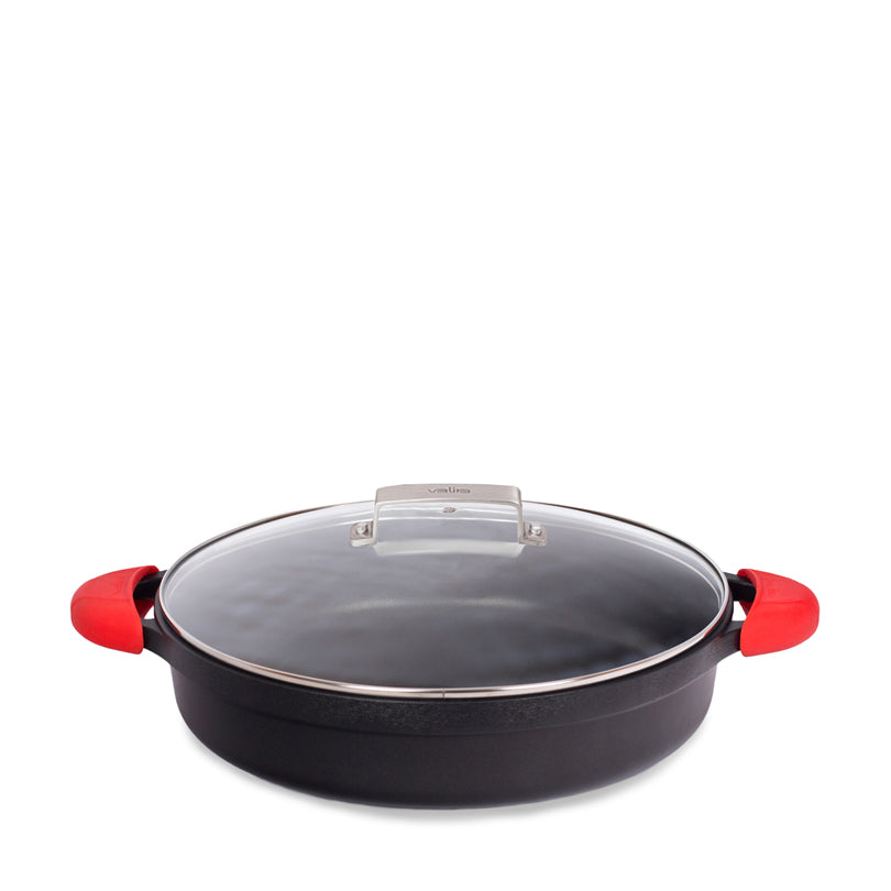 Casseruola bassa con coperchio in vetro, 2 presine in silicone e una borsa in cotone inclusi CM 32/L 5,5