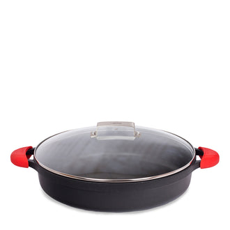 Casseruola bassa con coperchio in vetro, 2 presine in silicone e una borsa in cotone inclusi CM 36/L 7