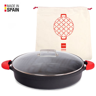 Casseruola bassa con coperchio in vetro, 2 presine in silicone e una borsa in cotone inclusi CM 40/L 9