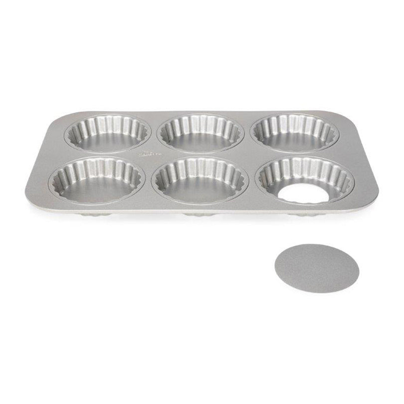 Teglia per mini quiche a 6 cavità Silver Top con fondi removibili cm Ø10