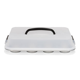 Teglia per muffin con coperchio per trasporto Silver Top, 12 cavità cm 36x27x7,5