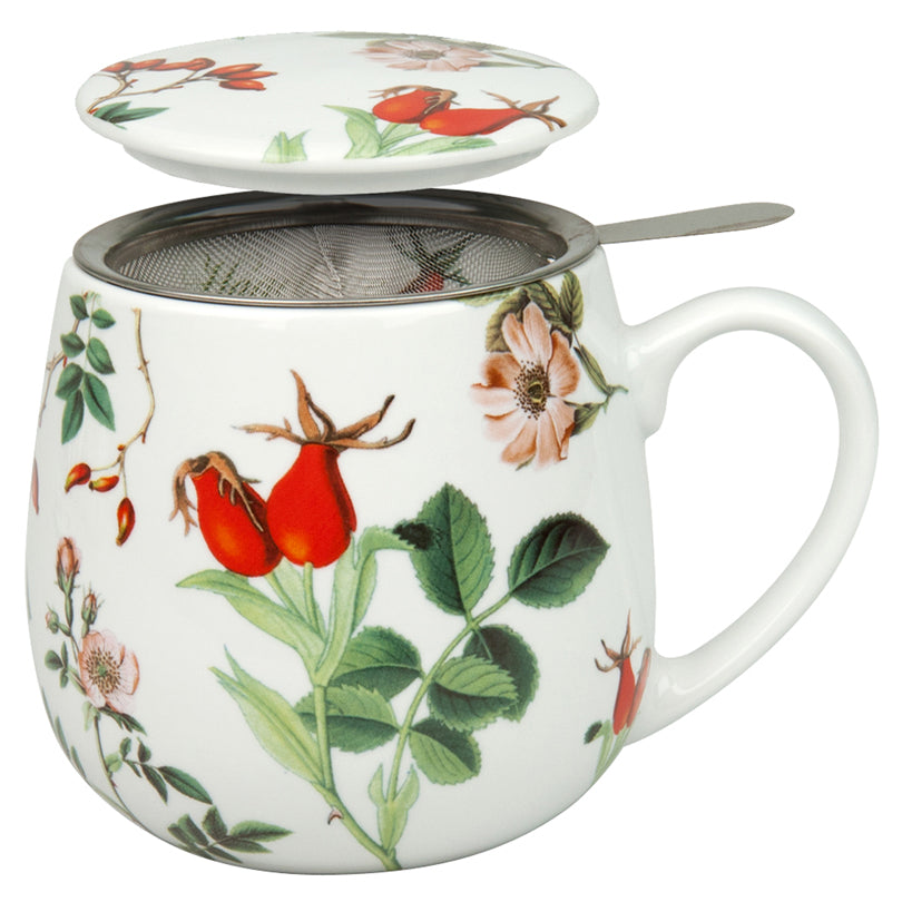 Tazza tè con coperchio e filtro, disegno: "My favourite Tea - Rosa canina" ml 420