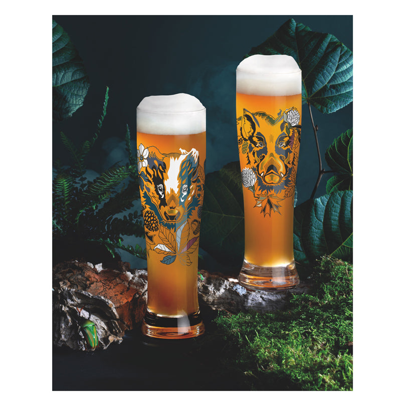 Bicchiere birra weizen "Brauchzeit #4 - Petra Mohr Cinghiale & Tasso", confezione assortita da 2 pezzi cl 65/cm Ø7,5x25,4