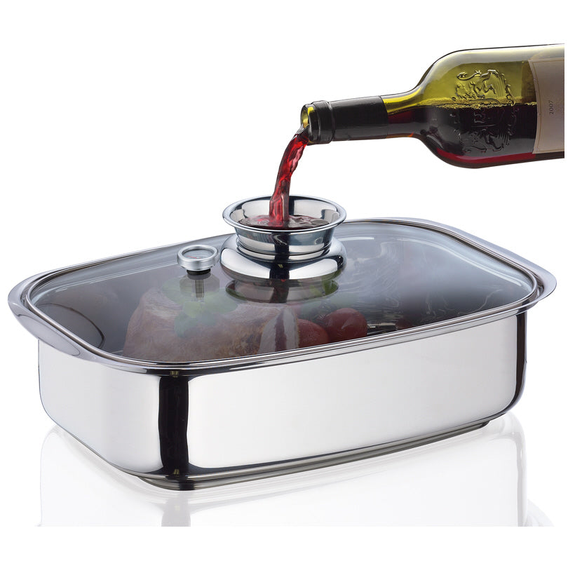 Pentola arrosti/Vaporiera con coperchio in vetro cm 36x24x10