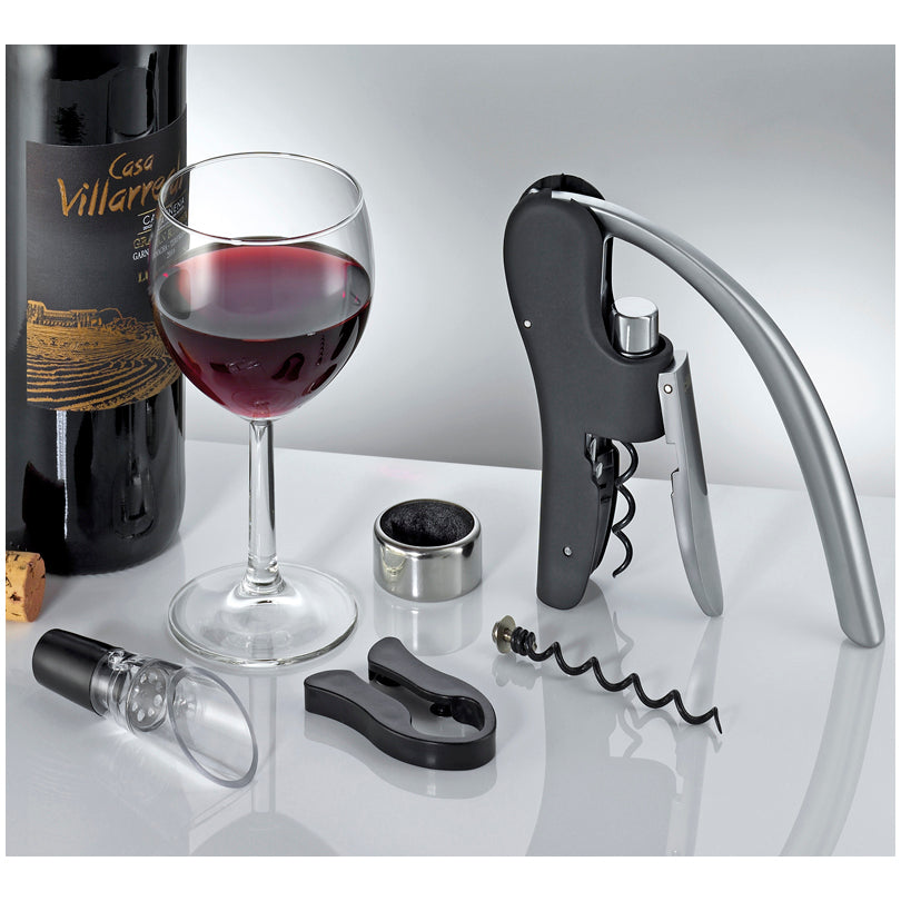 Set da vino "Trentino", 5 pezzi in scatola regalo in legno cm 30x20x5,5