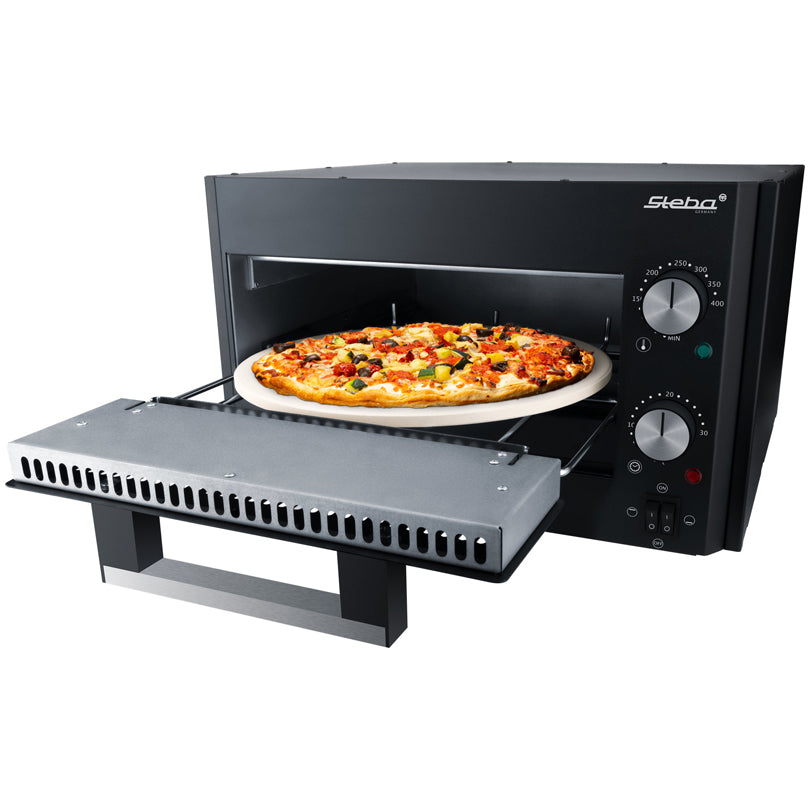 Forno per pizza elettrico "PB 1000" con pietra tonda e pala pizza in acciaio inox cm 43,5x43,5x27
