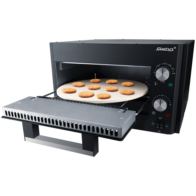 Forno per pizza elettrico "PB 1000" con pietra tonda e pala pizza in acciaio inox cm 43,5x43,5x27