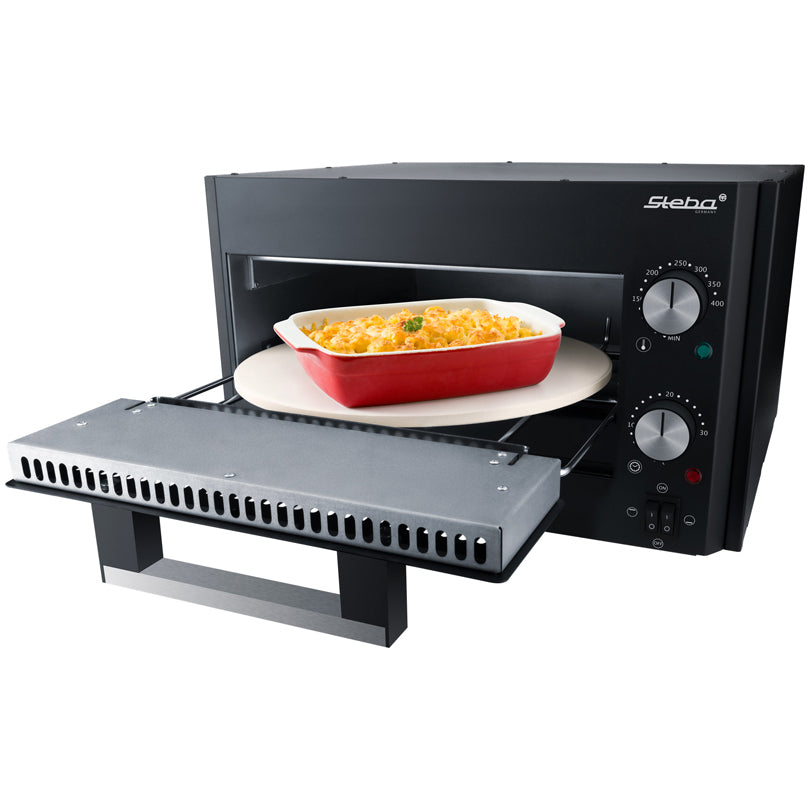 Forno per pizza elettrico "PB 1000" con pietra tonda e pala pizza in acciaio inox cm 43,5x43,5x27