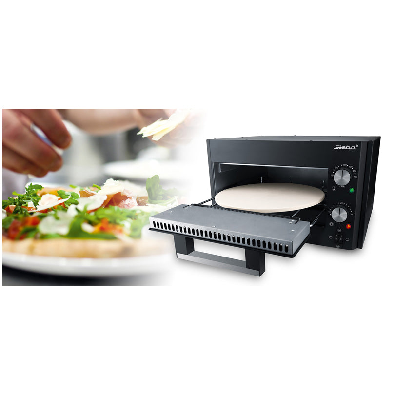 Forno per pizza elettrico "PB 1000" con pietra tonda e pala pizza in acciaio inox cm 43,5x43,5x27