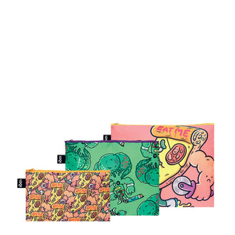 Zip Pocket "Brosmind - Slasher the Slice & Eat your Greens Recycled", confezione assortita da 3 pezzi