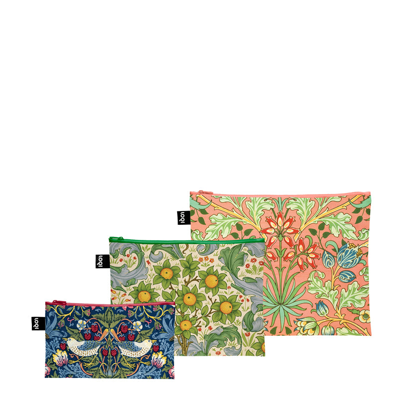Zip pocket "William Morris - The Strawberry Thief, Orchard, Dearle, Hyacinth Recycled", confezione assortita da 3 pezzi