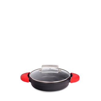 Casseruola bassa con coperchio in vetro, 2 presine in silicone e una borsa in cotone inclusi CM 20/L 1,5