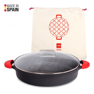 Casseruola bassa con coperchio in vetro, 2 presine in silicone e una borsa in cotone inclusi CM 36/L 7