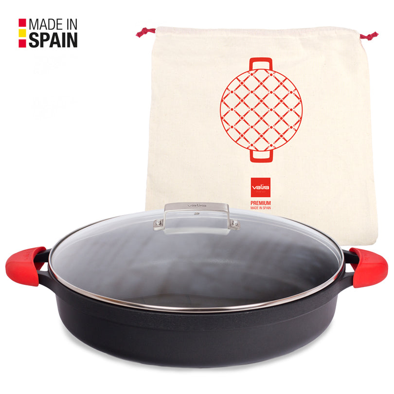 Casseruola bassa con coperchio in vetro, 2 presine in silicone e una borsa in cotone inclusi CM 40/L 9