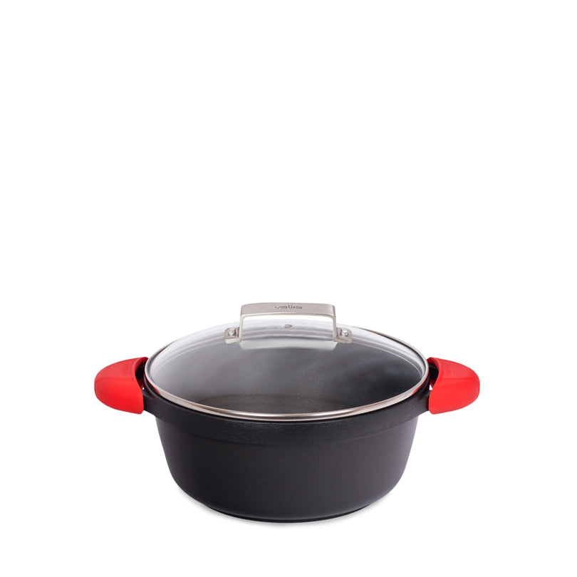 Casseruola alta con coperchio in vetro e incluso 2 presine in silicone e una borsa in cotone CM 24/L 4