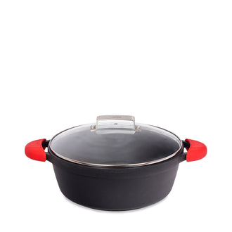 Casseruola alta con coperchio in vetro e incluso 2 presine in silicone e una borsa in cotone CM 28/L 6