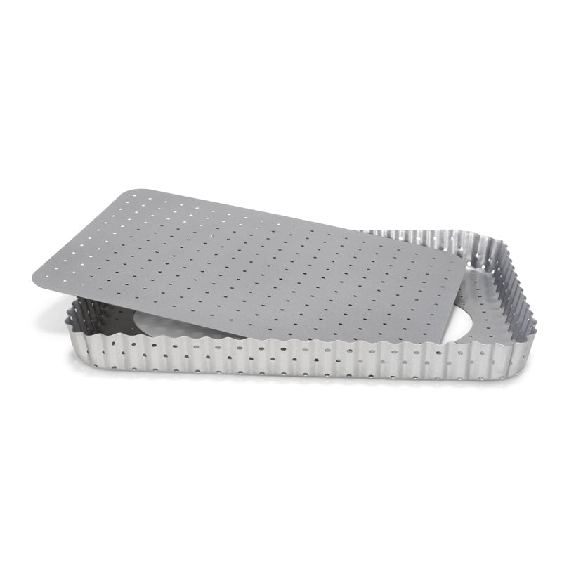 Tortiera quiche rettangolare perforato Silver Top con fondo removibile cm 32x22x3