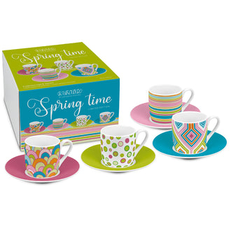 Tazza caffè con piattino in confezione assortita da 4 pezzi, design: Spring ml 85 Ø12H5,5