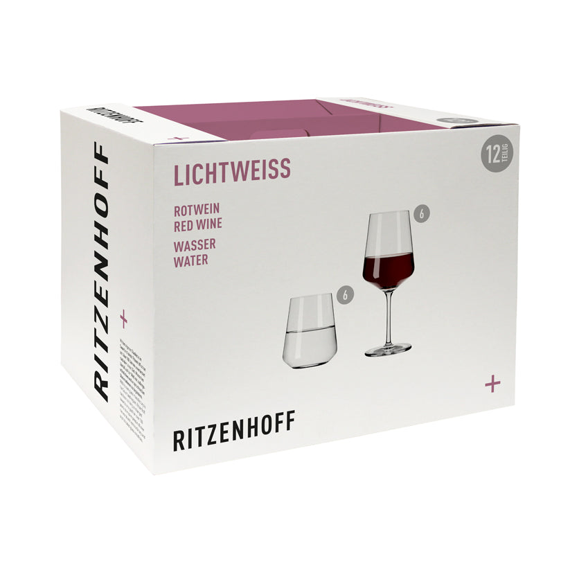Set Calice vino rosso & Bicchiere acqua "Lichtweiss Julie Red", 12 pezzi l 0,5