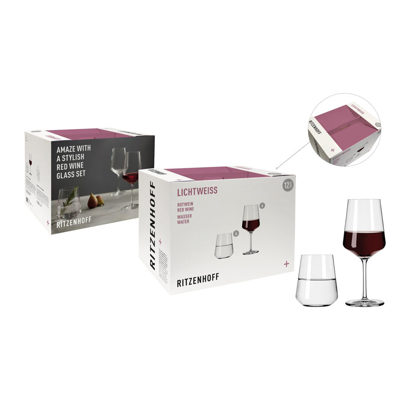 Set Calice vino rosso & Bicchiere acqua "Lichtweiss Julie Red", 12 pezzi l 0,5