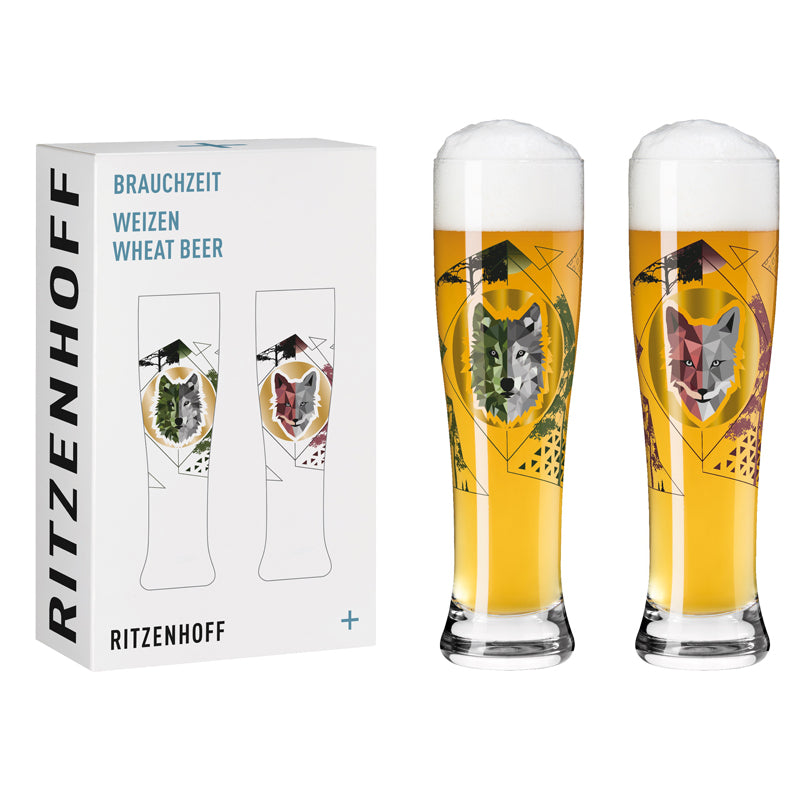 Bicchiere birra weizen "Brauchzeit #2 - Sonja Eikler Volpe & Lupo", confezione assortita da 2 pezzi cl 65/cm Ø7,5x25,4