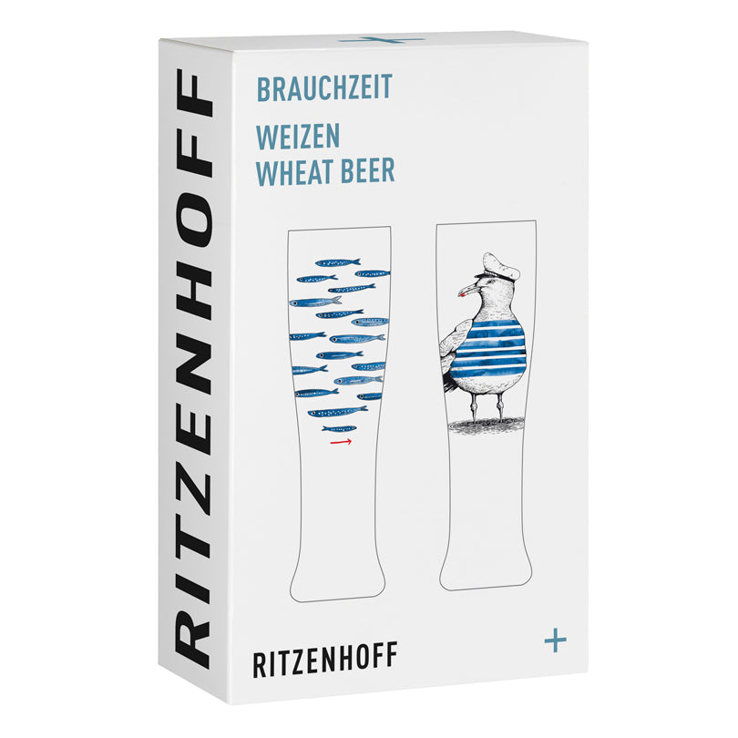 Bicchiere birra Weizen "Brauchzeit #7 - Garreton Pesci & Gabbiano", confezione assortita da 2 pezzi cl 65/cm Ø7,5x25,4
