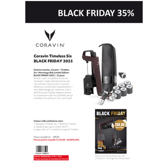 Promo Coravin 35% - Sistema mescita "Coravin - Timeless Six+ Hermitage Red Limited Edition BLACK FRIDAY 2025", 12 pezzi cm 10x5x21,5