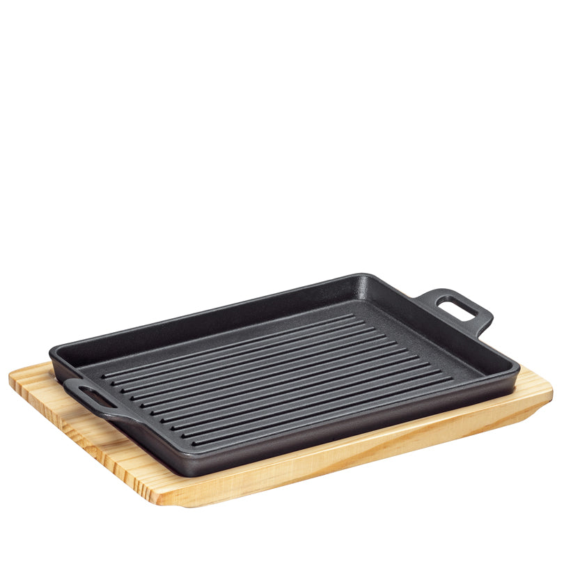 Padella grill/da portata BBQ rettangolare con 2 manici e supporto le –  Schönhuber